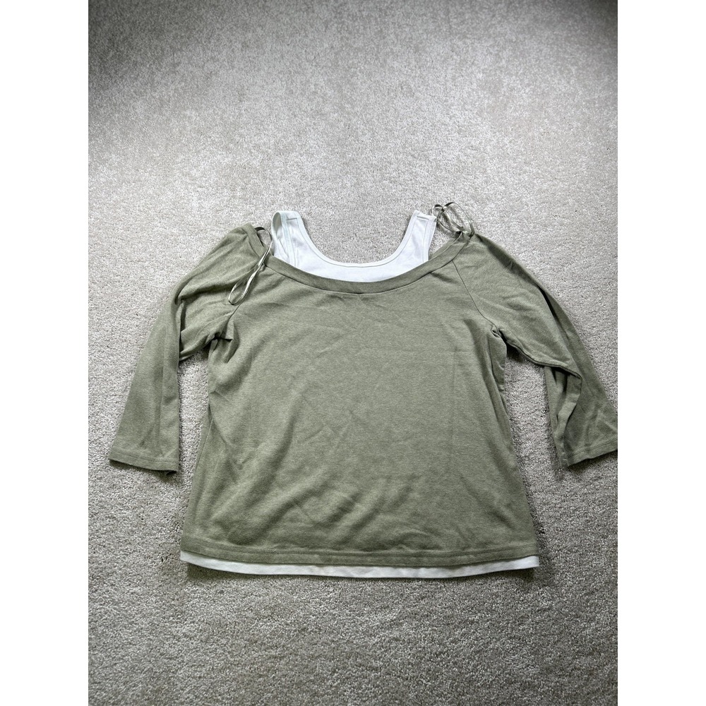 Venezia Shirt Womens 14/16 Green White Layered Look 3/4 Sleeve Casual‎ Top